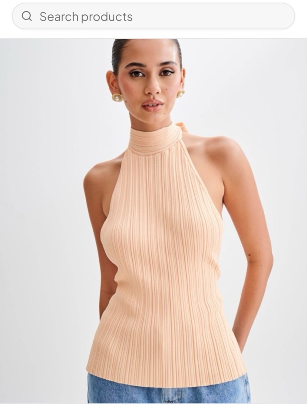 Laila Longline Halter Rib Knit Top - Light - Picture 2 of 4
